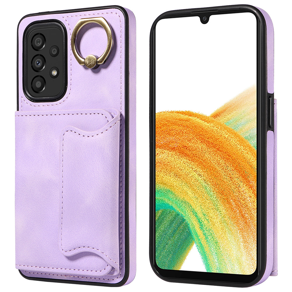 001 For Samsung Galaxy A33 5G PU Leather TPU Card Holder Phone Cover Ring Kickstand Anti-scratch Case 001 For Samsung Galaxy A33 5G PU Leather TPU Card Holder Phone Cover Ring Kickstand Anti-scratch Case